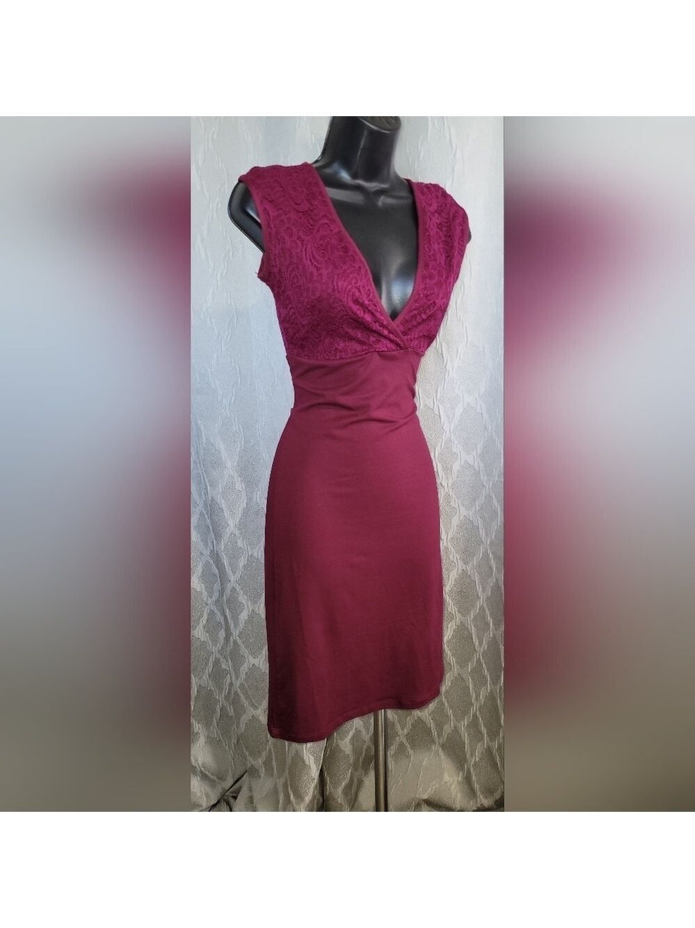 Capella Apparel | Burgundy Midi Dress with Lace Details
